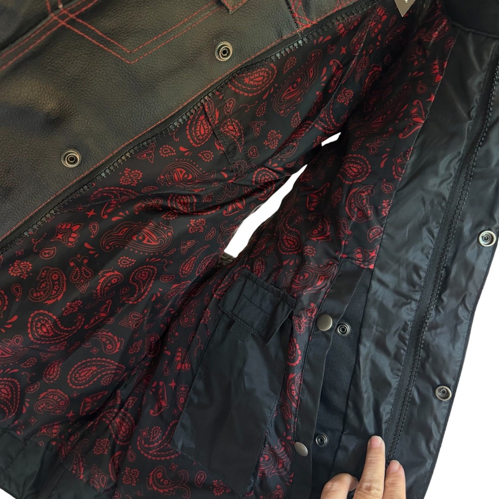 Jackets4Bikes Black Leather Biker Vest Red Quilted Stitching Gun Pocket 2XL NEW - Picture 9 of 13